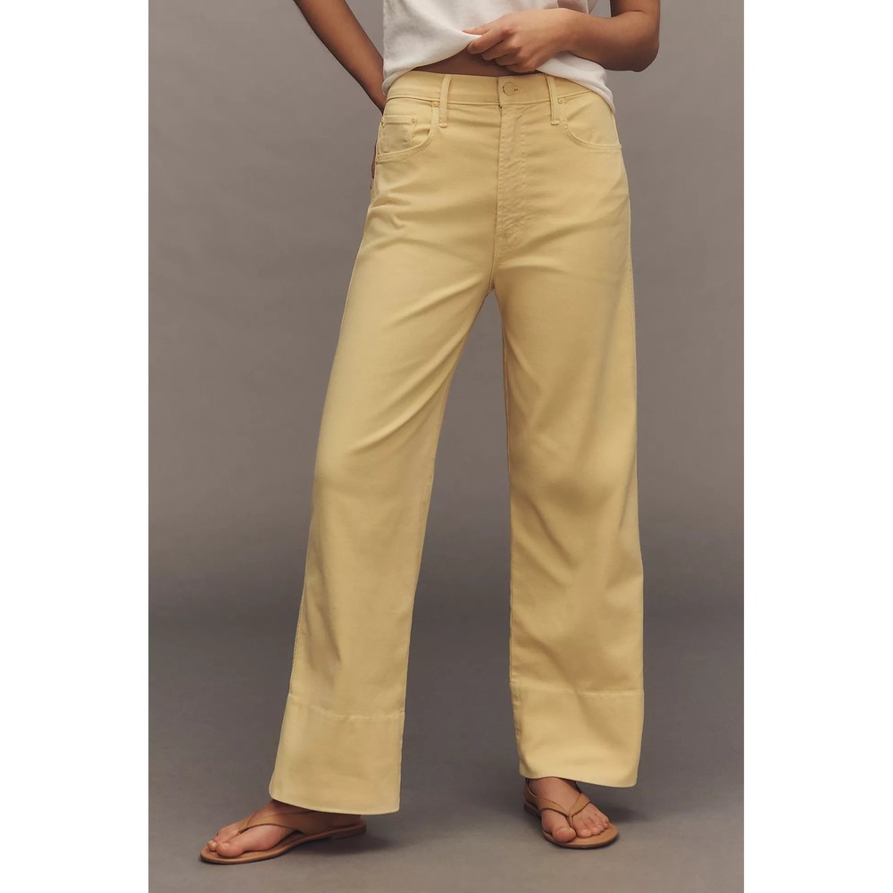 NWT Mother The Maven Wide Hem Ankle Jeans Chalk It Up Sunshine Yellow Size 24